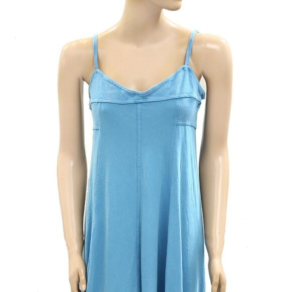 By Anthropologie Sleeveless Asymmetrical-Hem Midi Dress Solid Blue XL NEW 275548 - Picture 2 of 5